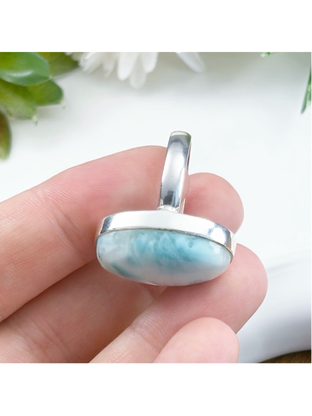 Sterling Silver Genuine Larimar Ring Size 8.25 8 1/4 925 Southwest New - Picture 4 of 9